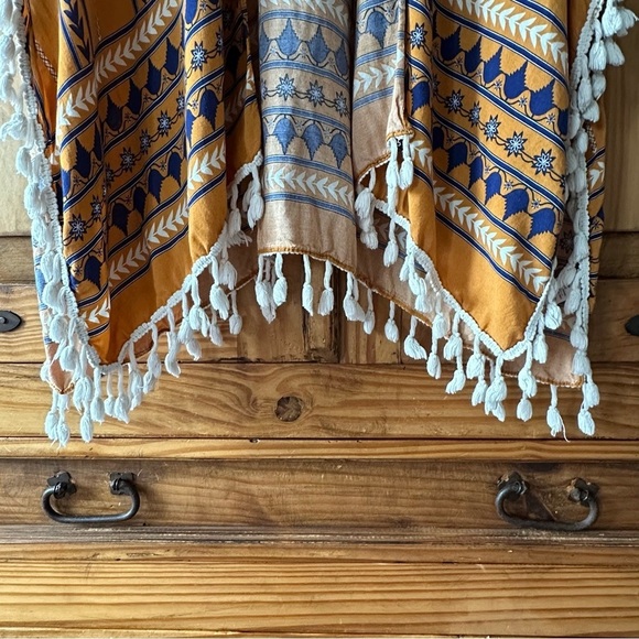 Ardene Kimono Golden Hour Mustard Yellow Navy Blue White - One Size - Picture 4 of 12